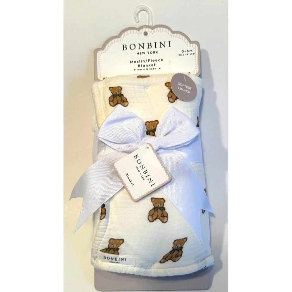 NEW Bonbini Cozy Muslin Fleece Baby Blanket Soft Lining 38